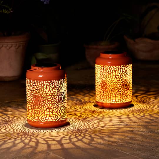 Glitzhome® 8.75" Metal Cutout Solar Powered Hanging Lantern Set